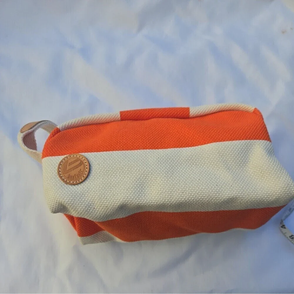 Bonfanti Borse Cotton W Leather Trim Toiletry Makeup Cosmetic Travel Bag orange